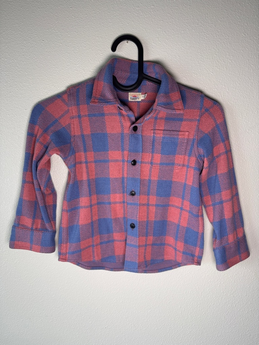 Faherty Kids‎ Pink Blue Plaid Legend Sweater Shirt Flannel Button Down 4T